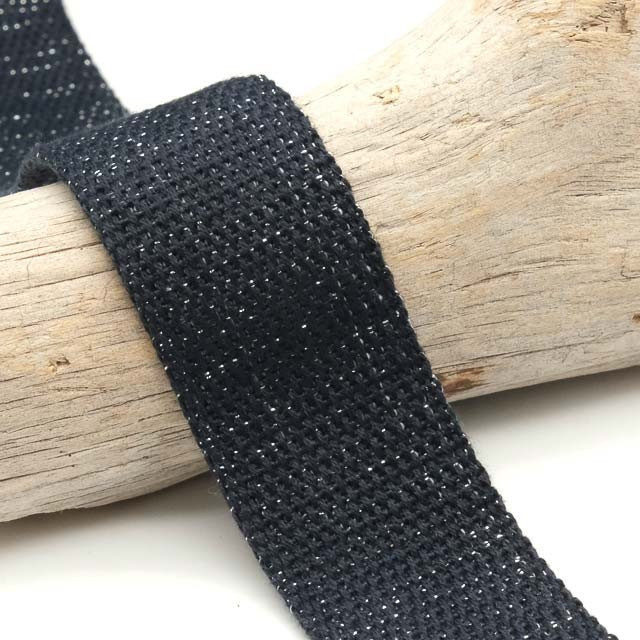 30mm Silver Lurex Cotton Ribbon in Navy - Maison Klem